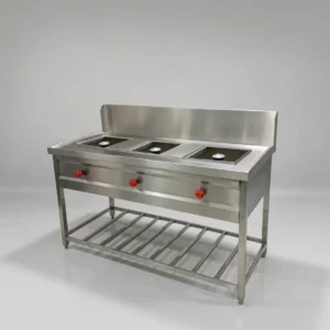 Commercial kitchen equipment supplier in Hyderabad, Telangana with stainless steel cooking range.