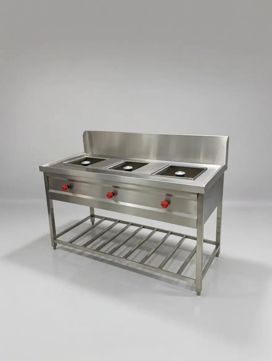 Commercial kitchen equipment supplier in Hyderabad, Telangana with stainless steel cooking range.