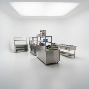 Commercial kitchen equipment supplier in Hyderabad, Telangana with stainless steel cooking range.