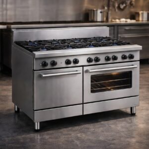 Commercial kitchen equipment supplier in Hyderabad, Telangana with stainless steel cooking range.